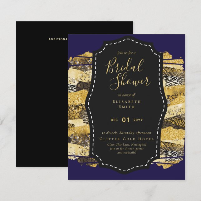 Glam do Orçamento Chá de panela Azul Dourado Convi (Frente/Verso)