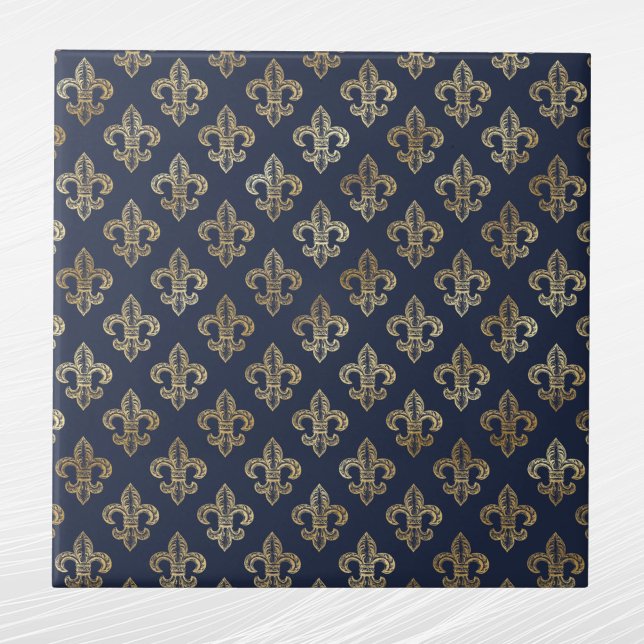 Glam Dourado Fleur de Lis Marinho Blue (Criador carregado)