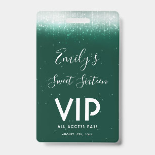 Glam Emerald Sweet 16 Convite VIP Pass Crachá