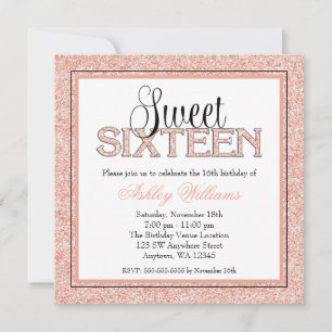 Glam Faux Glitter Rosa Dourado Sweet 16 Convites