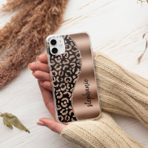 Glam Manchas de Leopardo Dourado Rosa Preto Metáli
