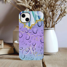 Glam Monograma M Dourado Roxo Fantasia Gotículas d