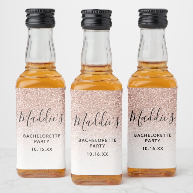 Glam Pink Ombre Glitter Bachelorette Nome (Garrafas)