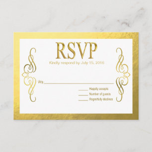 Glam Swirly Flourish Gold Foil RSVP   branco doura