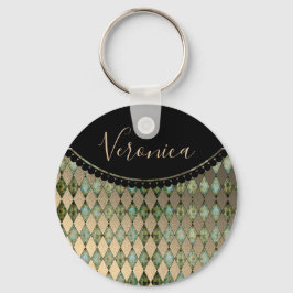 Glam Turquoise Harlequin Personalizado Chaveiro