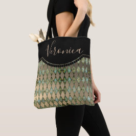 Glam Turquoise Harlequin Personalizado Tote Bag