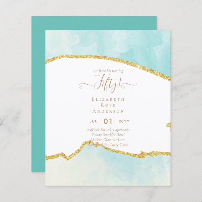 Glamor de 50 Convites de aniversário (Frente/Verso)