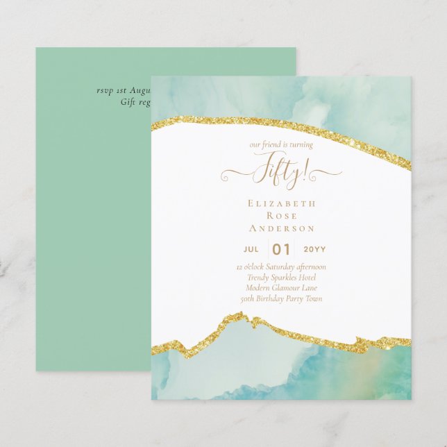 Glamor de 50 Convites de aniversário (Frente/Verso)