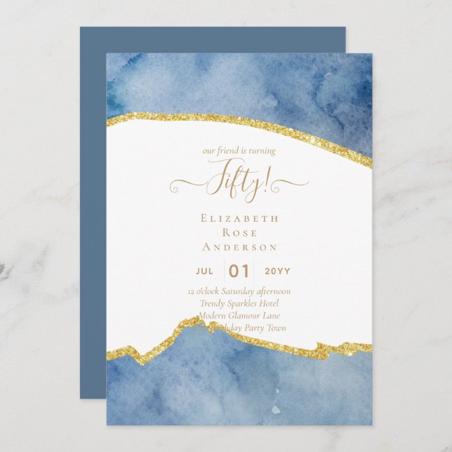 Glamor de 50 Convites de aniversário (Frente/Verso)