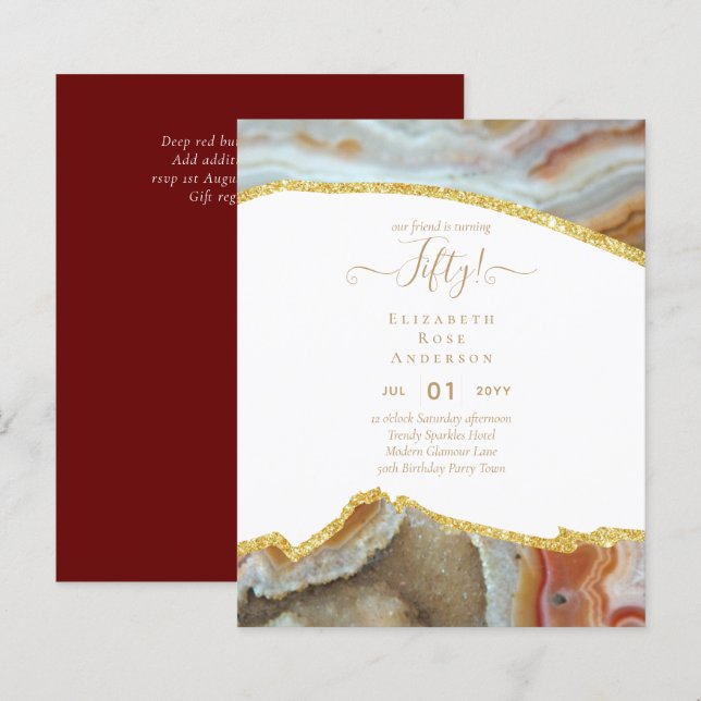 Glamor de 50 Convites de aniversário (Frente/Verso)