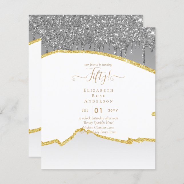 Glamor de 50 Convites de aniversário (Frente/Verso)