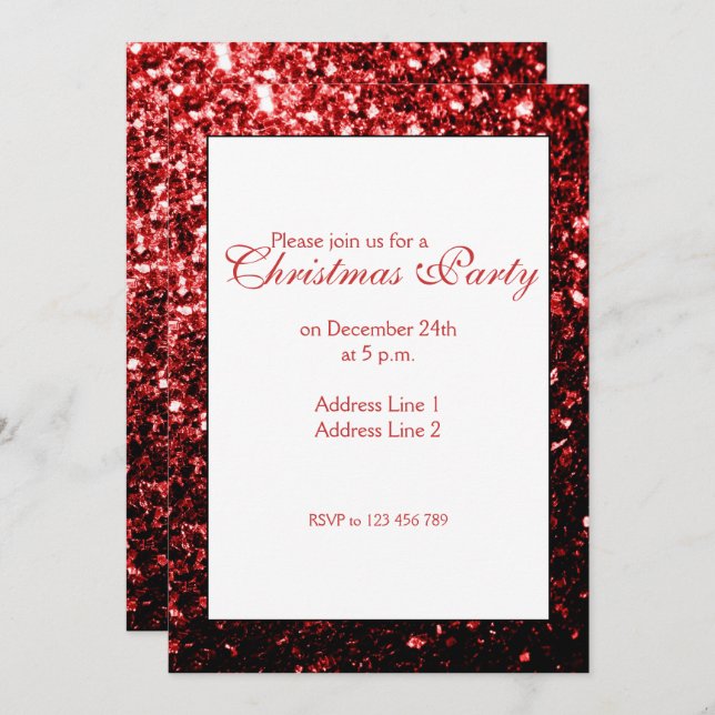 Glamor Red brilha Convite de festas de Natal (Frente/Verso)
