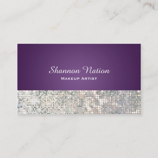 Glamor Sequin Glitter Purple Glam Cartão de visita (Frente)