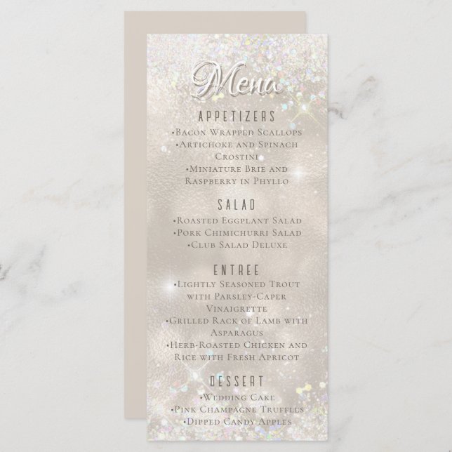 Glamorous Champagne Glitter Luxury WedeMenu (Frente/Verso)