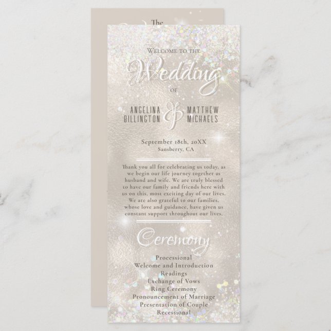 Glamorous Champagne Glitter Luxury Weding Program (Frente/Verso)