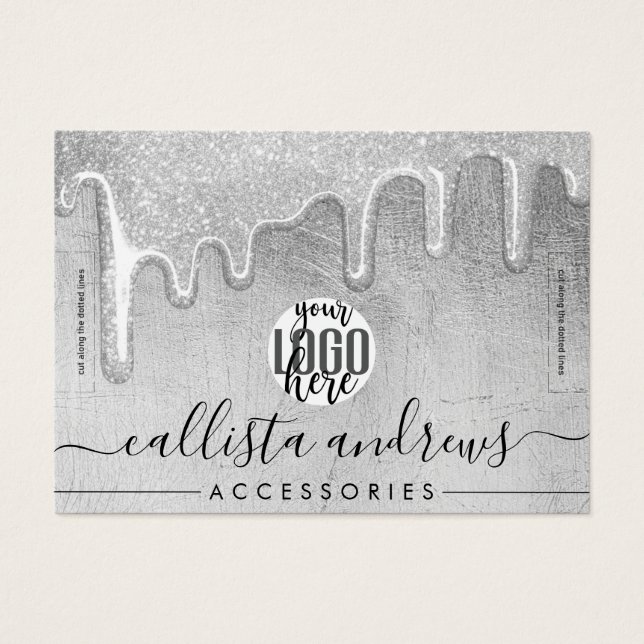 Glamorous Silver Thick Glitter Drips Logo Bracelet (Frente)