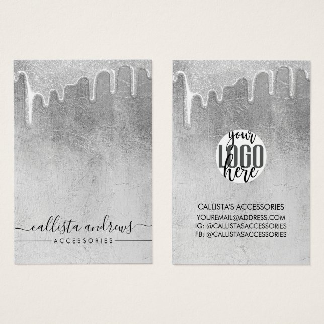 Glamorous Silver Thick Glitter Drives para logotip (Frente & Verso)