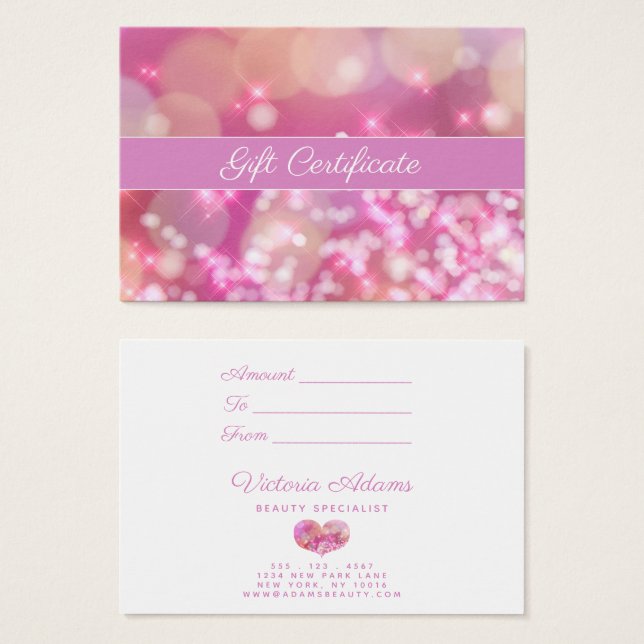 Glamorus Pink Sparkles | Certificado de Presente d (Frente & Verso)