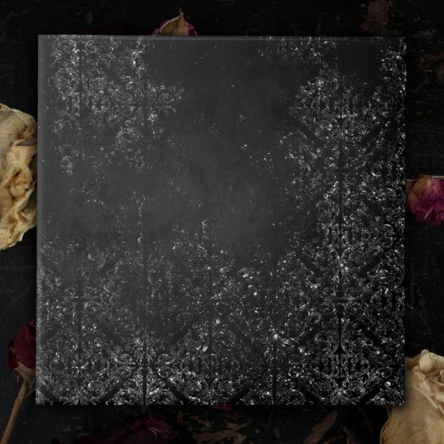 Glimmery Onyx Grunge | Silvery Black Glam Damask (Criador carregado)