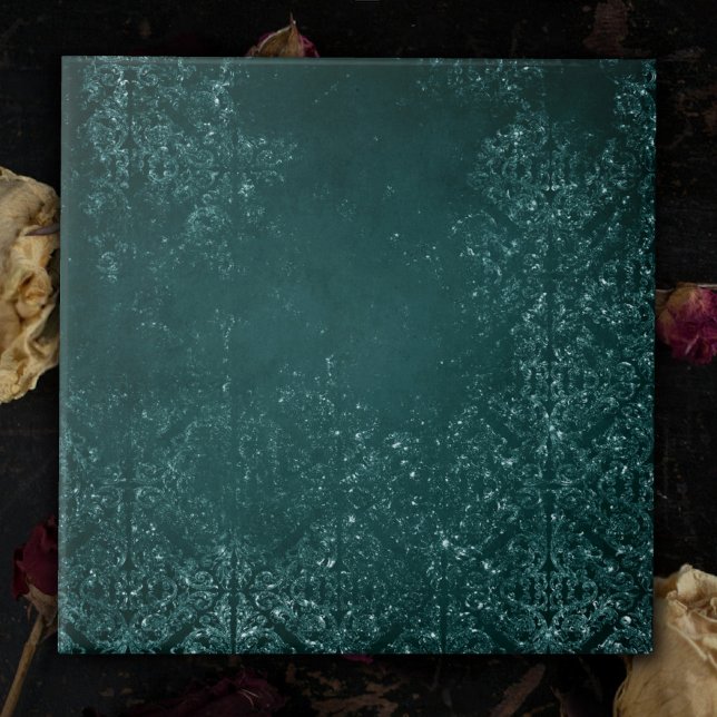 Glimmery Teal Grunge | Rich Dark Green Glam Damask (Criador carregado)
