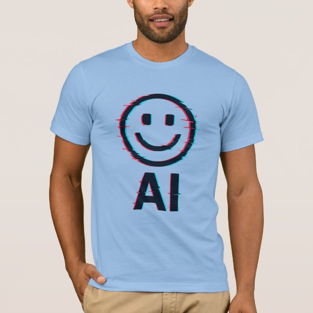 Glitchy AI Smiley - Futurística Design de Camisa T (Frente)