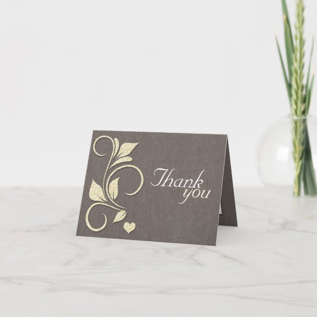 Glitter Amarelo Impresso Rustic Obrigado Cartões (Frente)