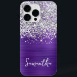 Glitter Ametimst Glitter Sparkly<br><div class="desc">Personalize o script de estilo manuscrito moderno para criar seu próprio caso. Adicione uma inicial de monograma para criar uma combinação inicial de nome. A cinzenta cintilante prateada e a pintura digital de folha de metal roxo escovada com ametista vão impressão como uma foto.</div>