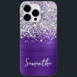 Glitter Ametimst Glitter Sparkly<br><div class="desc">Personalize o script de estilo manuscrito moderno para criar seu próprio caso. Adicione uma inicial de monograma para criar uma combinação inicial de nome. A cinzenta cintilante prateada e a pintura digital de folha de metal roxo escovada com ametista vão impressão como uma foto.</div>