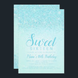 Glitter Aquático, 16 Convites Doce<br><div class="desc">Convites De Literatura Aqua. Este convite de vidro foi desenhado com um belo brilho aqua em fundo de rosa claro. Feito para ser especial para adolescentes, este convite de 16 anos para o glitter aqua será uma apresentação fabulosa para o seu dia especial. Outros suprimentos coordenadores do Sweet Sessenta estão...</div>