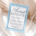 Glitter azul chic elegante orçamento Sweet 16<br><div class="desc">Um moderno,  bonito e elegante chá azul brilhante,  azul esfarrapado,  com bloco azul pastel de cor Sweet 16 com padrão azul ombre desaparecendo sobre um fundo azul claro ,  barato baixo orçamento partido .</div>