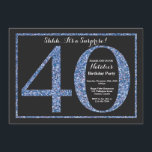 Glitter Azul de Convite aniversário de 40 anos Sur<br><div class="desc">Convite para aniversário de 40 anos surpresa. Festa de aniversário de Brilho Preto e Azul Convidam com Fundo de Quadro. Surpresa Aniversário. Aniversário Adulto. Homens ou Mulheres no Bday Bash Party.
Para mais personalização,  clique no botão "Personalizar" e use a ferramenta design para modificar este modelo.</div>