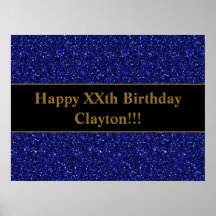 Glitter Azul Personalizado Com Poster de Aniversár