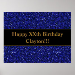 Glitter Azul Personalizado Com Poster de Aniversár