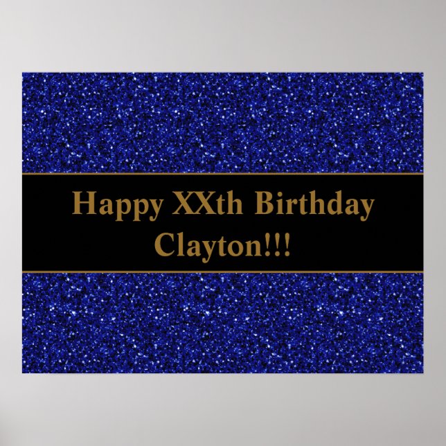Glitter Azul Personalizado Com Poster de Aniversár (Frente)