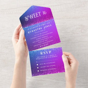 Glitter Azul Roxo Sparkle Modern Sweet 16