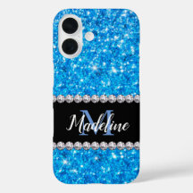 Glitter Azul Sparkle & Gems com Nome e Monograma