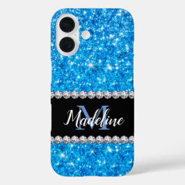 Glitter Azul Sparkle & Gems com Nome e Monograma