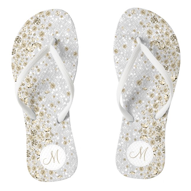 Glitter branco e Chinelos diamantes Dourados (Pé da cama)