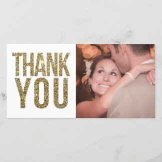 Glitter branco e Dourado Obrigado Cartões com foto