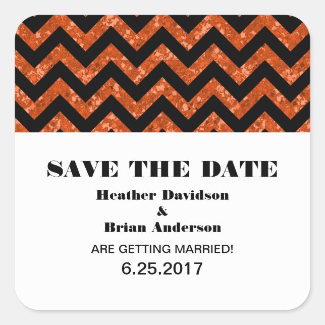 Glitter Chevron Salve os Adesivos de Data, Laranja (Frente)