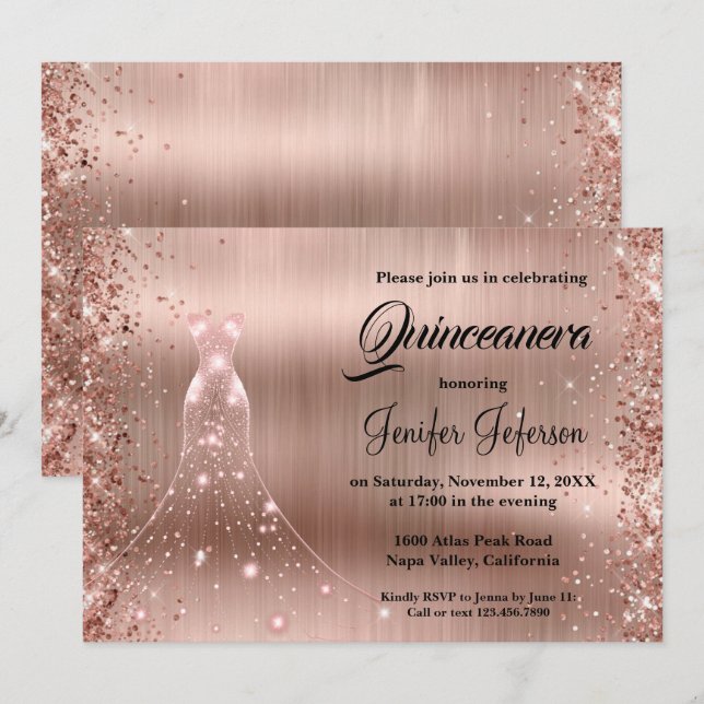 Glitter confetti Quinceanera Convite (Frente/Verso)
