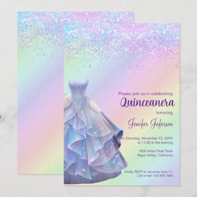Glitter confetti Quinceanera Convite (Frente/Verso)