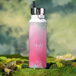 Glitter Cor-de-rosa Glitter Personalizado Garrafa