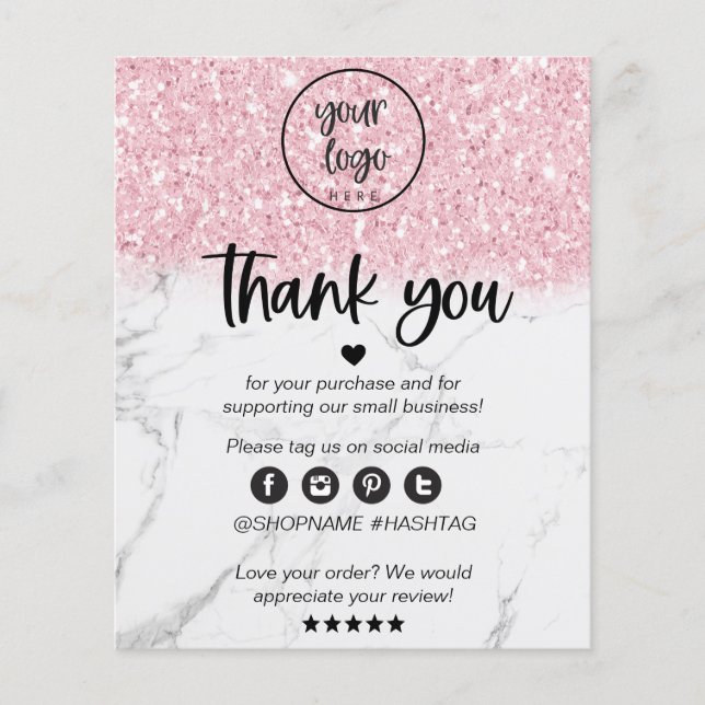 Glitter Cor-De-Rosa, Marble Business Obrigado Por  (Frente)