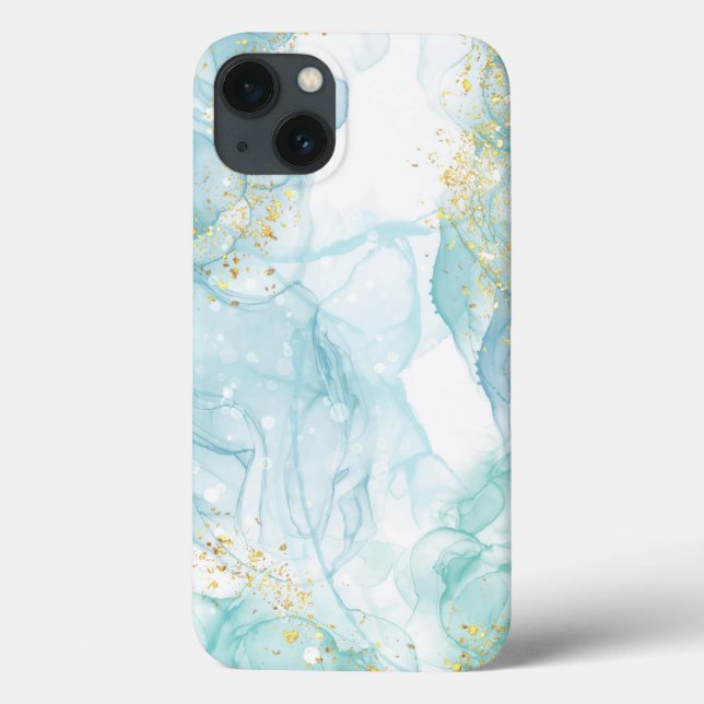 Glitter de Aquarela Azul Teal iPhone / iPad case (Verso)