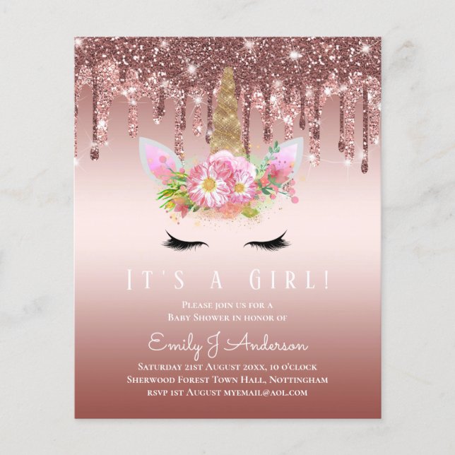 Glitter de gotejamento do Chá de fraldas Unicórnio (Frente)