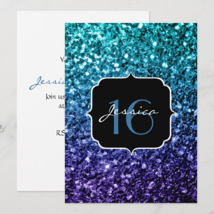 Glitter de Ombre azul-aqua brilha Doce 16 Convite