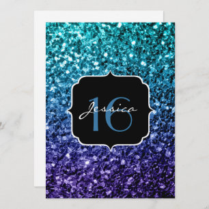 Glitter de Ombre azul-aqua brilha Doce 16 Convite
