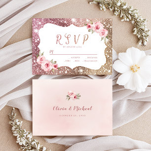 Glitter de ouro de rosa Sparkle e RSVP de casament
