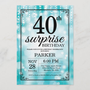Glitter de Teal de Convite para aniversário de 40